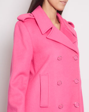 Emilio Pucci Pink Double Breasted Coat With Pink Logo Button Details Size IT 40 (UK 8)