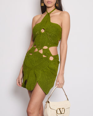 Cult Gaia Green Knitted Mini Dress with Eyelet Detail Size XS (UK 6)