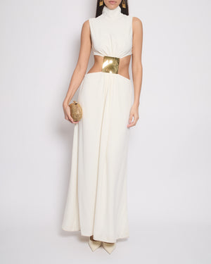 Alexis White Mid Neck Sleeveless Maxi Dress with Gold Buckle Detail Size XS (UK 6)