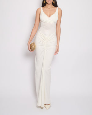 Christopher Esber White Maxi Dress with Ruched Waist Detail Size UK 8 (FR 36)