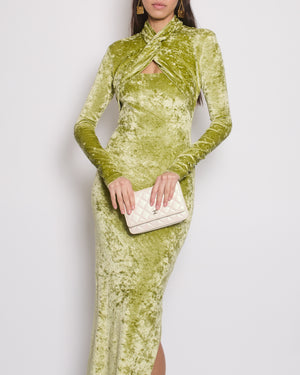 Nanushka Sage Green Franci Long Sleeve Crushed Velvet Maxi Dress Size XS (UK 6) RRP £575