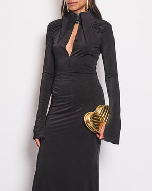 16 Arlington Black Long Sleeve Gown with Long Collar and Trail Detail Size UK 10 Rrp £1100