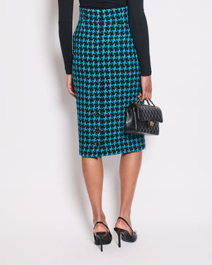 Chanel 07/A Turquoise Houndstooth Pencil Skirt Size FR 36 (UK 8)