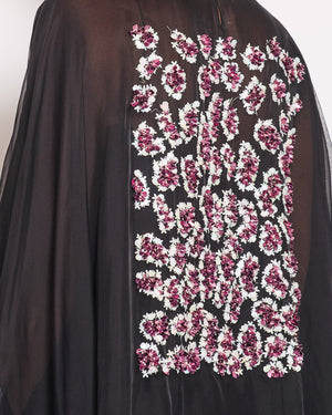 Christian Dior Black Long Sleeve Cape Dress with Pink Sequins Floral Detail Size FR 38 (UK 10)RRP4500£