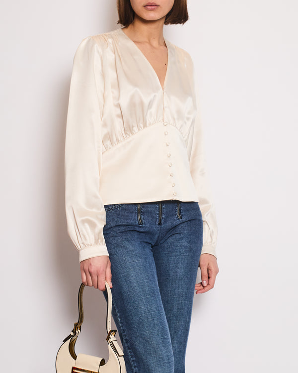 Saint Laurent Cream Silk Long Sleeve Blouse Size FR 42 (UK 14)