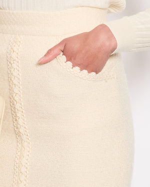 Chanel Ivory Tweed Pencil Skirt with Pocket Detail Size FR 38 (UK 10)