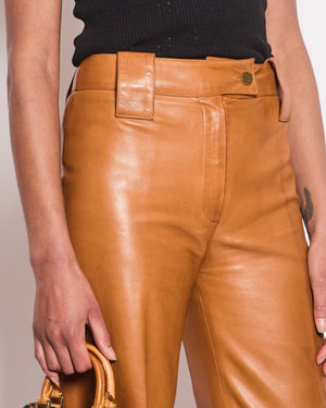 Chanel 01/P Brown Leather Straight Leg Trousers Size FR 38 (UK 10)