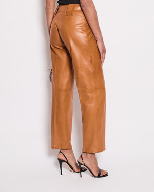 Chanel 01/P Brown Leather Straight Leg Trousers Size FR 38 (UK 10)