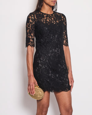 Dolce 
Gabbana Black Lace Short Sleeve Dress with Red Crystal Button Details Size IT 40 (UK 8)