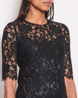 Dolce 
Gabbana Black Lace Short Sleeve Dress with Red Crystal Button Details Size IT 40 (UK 8)