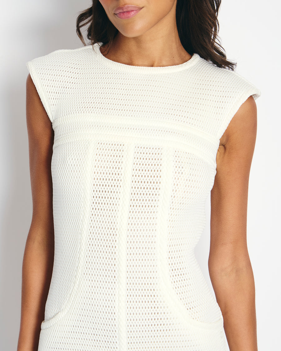 Chanel White Textured Sleeveless Mini Dress with Pocket Detail Size FR 34 (UK 6)