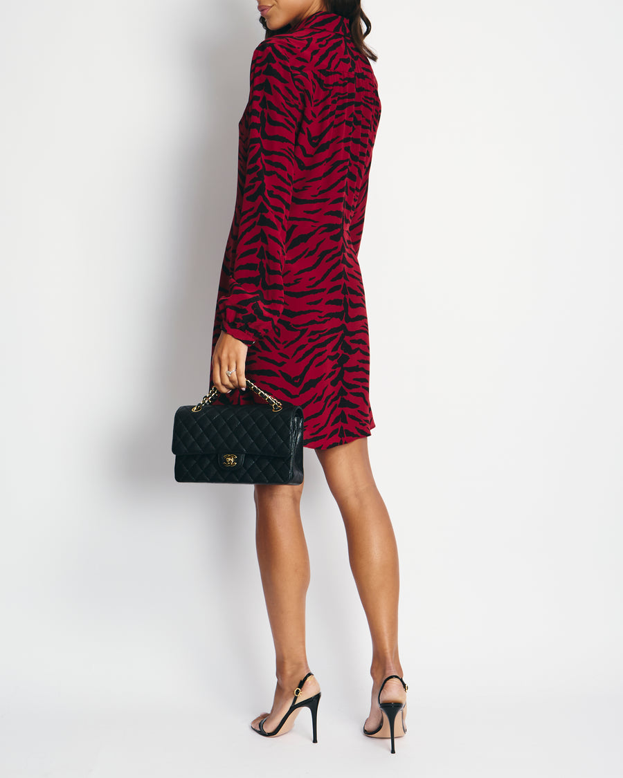 Saint Laurent Red Zebra Print Long Sleeve Midi Dress FR 38 (UK 10)