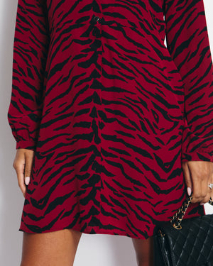 Saint Laurent Red Zebra Print Long Sleeve Midi Dress FR 38 (UK 10)