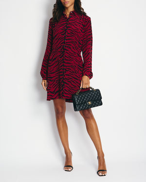 Saint Laurent Red Zebra Print Long Sleeve Midi Dress FR 38 (UK 10)