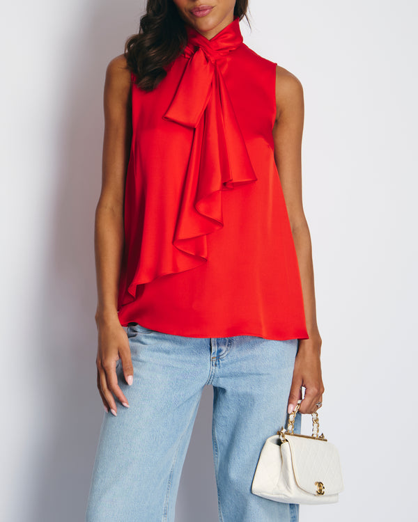 Alexander McQueen Red Silk Halterneck Top with Bow Detail FR 36 (UK 8)