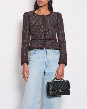 Chanel 02A Navy 
Burgundy Multicolour Tweed Long Sleeve Jacket with Brown Buttons Detail Size FR 38 (UK 10)