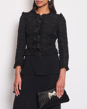 Chanel 06A Black Ruched Long Sleeve Silk Blouse with Bows Detail FR 38 (UK 10)