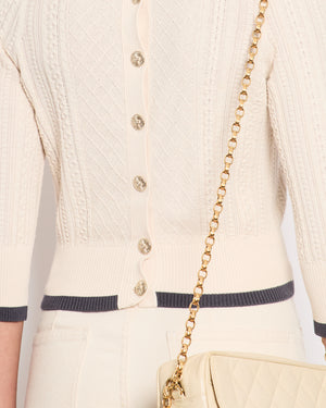 Chanel Cream Knitted Long Sleeve Cardigan With Dark Grey Trim and Gold Buttons Details Size FR 38 (UK 10)