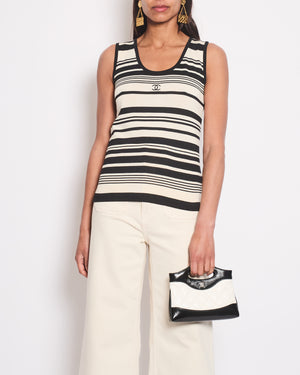 Chanel Black 
Cream Striped Sleeveless Top with CC Detail FR 36 (UK 8)