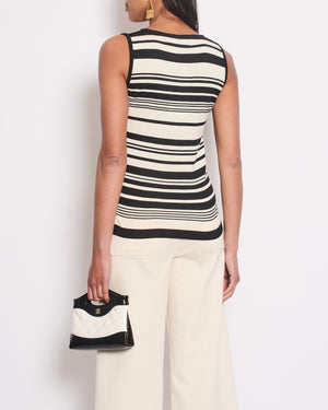 Chanel Black 
Cream Striped Sleeveless Top with CC Detail FR 36 (UK 8)