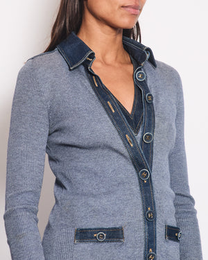 *HOT 
RARE* Chanel 07P Blue Sleeveless Top and Cardigan Set with Denim Detail and CC Buttons Size FR 36/38 (UK 8/10)&nbsp;