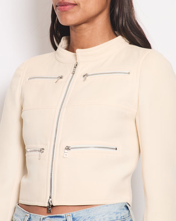 Courreges Cream Cropped Jacket With Silver Zip Details Size FR 34 (UK 6)