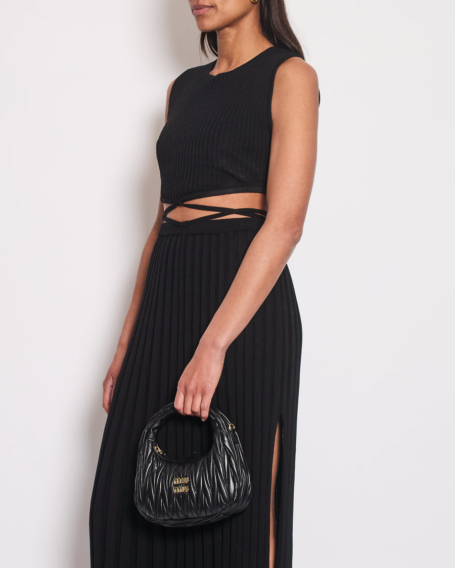 Christopher Esber Black Ribbed Skirt and Crop Top with Detail Size XS (UK 6)