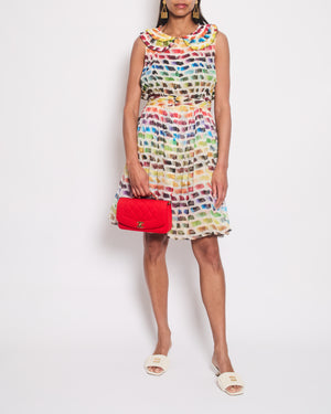 Chanel 2014 Runway Multicolour Pleated Sleeveless Dress with Pleated Collar and Belt Detail Size FR 36 (UK 8)