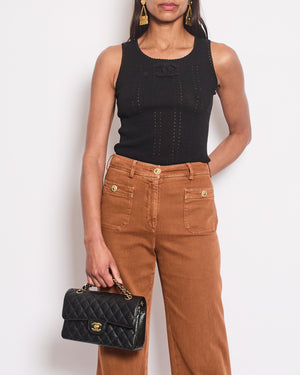 Chanel Rust Brown Denim Wide Leg Jeans With Embellished Button Details Size FR 36 (UK 8)