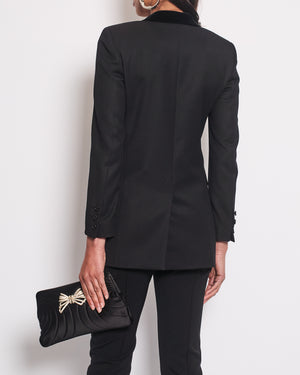 Saint Laurent Black Blazer Jacket with Velvet Neckline Detail Size FR 36 (UK 8)