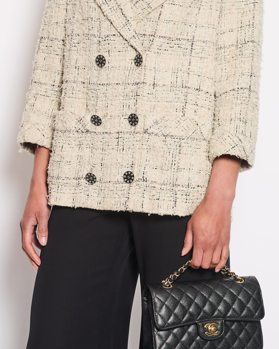 Chanel Cruise 2015 Grey Double Breasted Jacket with Detachable Brooch Detail Size FR 42 (UK 14)