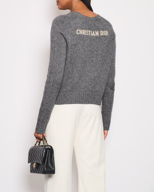 Christian Dior Grey Cashmere Long Sleeve Jumper with Logo Detail Size FR 36 (UK 8)