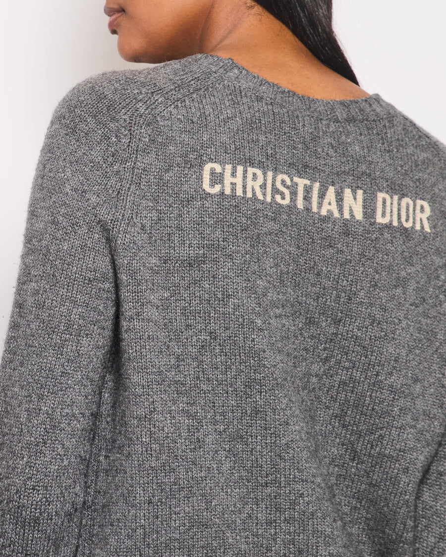 Christian Dior Grey Cashmere Long Sleeve Jumper with Logo Detail Size FR 36 (UK 8)