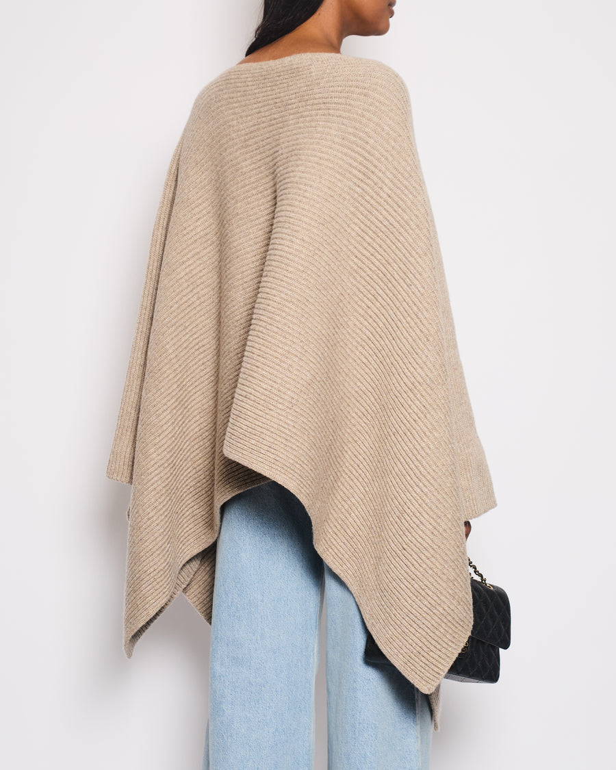 The Row Beige Oversized Ribbed Cashmere Poncho Size XS/S (UK 6/8)