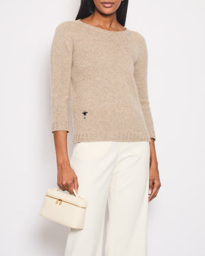 Christian Dior Beige Long Sleeve Cashmere Jumper with Bee Logo Detail Size FR 38 (UK 10)