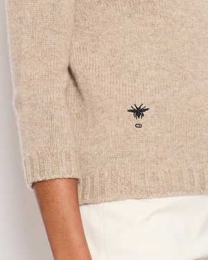 Christian Dior Beige Long Sleeve Cashmere Jumper with Bee Logo Detail Size FR 38 (UK 10)