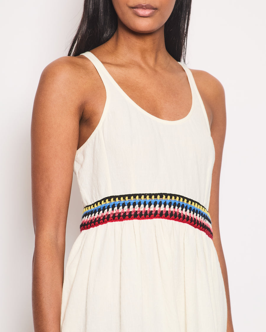 Chloe White Maxi Strap Dress with Crochet Pocket and Waist Detail Size FR 38 (UK 10)