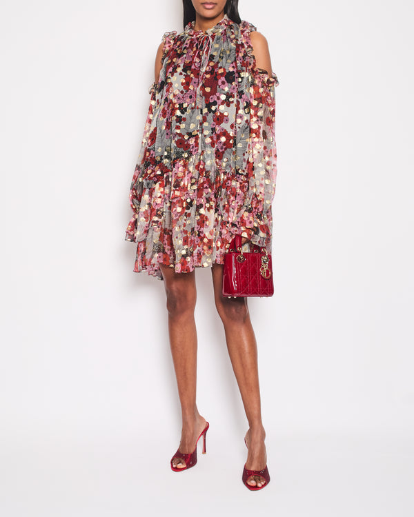 Alexander McQueen Red Floral Long Sleeve Tiered Dress Size IT 44 (UK 12)