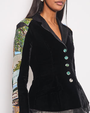 Christian Dior x Mickalene Thomas Black Velvet Embellished Bar Jacket Size FR 38 (UK 10)