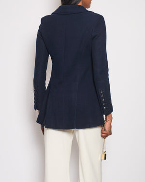 Chanel Navy Tweed Long-Sleeve Double Collared Jacket with CC Buttons Size FR 34 (UK 6)