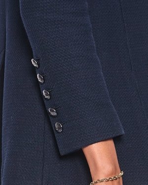 Chanel Navy Tweed Long-Sleeve Double Collared Jacket with CC Buttons Size FR 34 (UK 6)