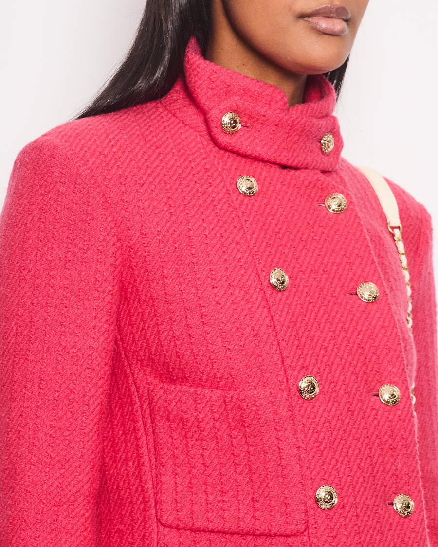 Chanel Hot Pink Long-Sleeve Tweed Jacket with Gold CC Button Detail Size 34 (UK 6)