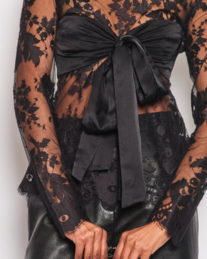 Zimmermann Black Lace Long Sleeve Top with Satin Bow Detail Size FR 40 (UK 12) RRP £895