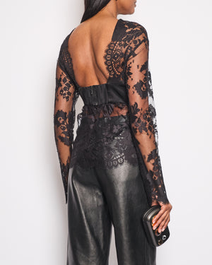 Zimmermann Black Lace Long Sleeve Top with Satin Bow Detail Size FR 40 (UK 12) RRP £895