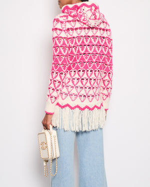 *HOT* Chanel Pink 
Cream Knitted Hooded Jumper with Fringes Detail Size FR 36 (UK 8)