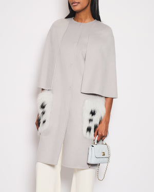 Fendi Grey Wool Cape with Dyed Fox Fur Pockets Size IT 42 (UK 10)