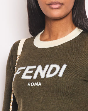 Fendi Khaki Logo Long Sleeve Top with Matching Leggings Size IT 38 (UK 6)