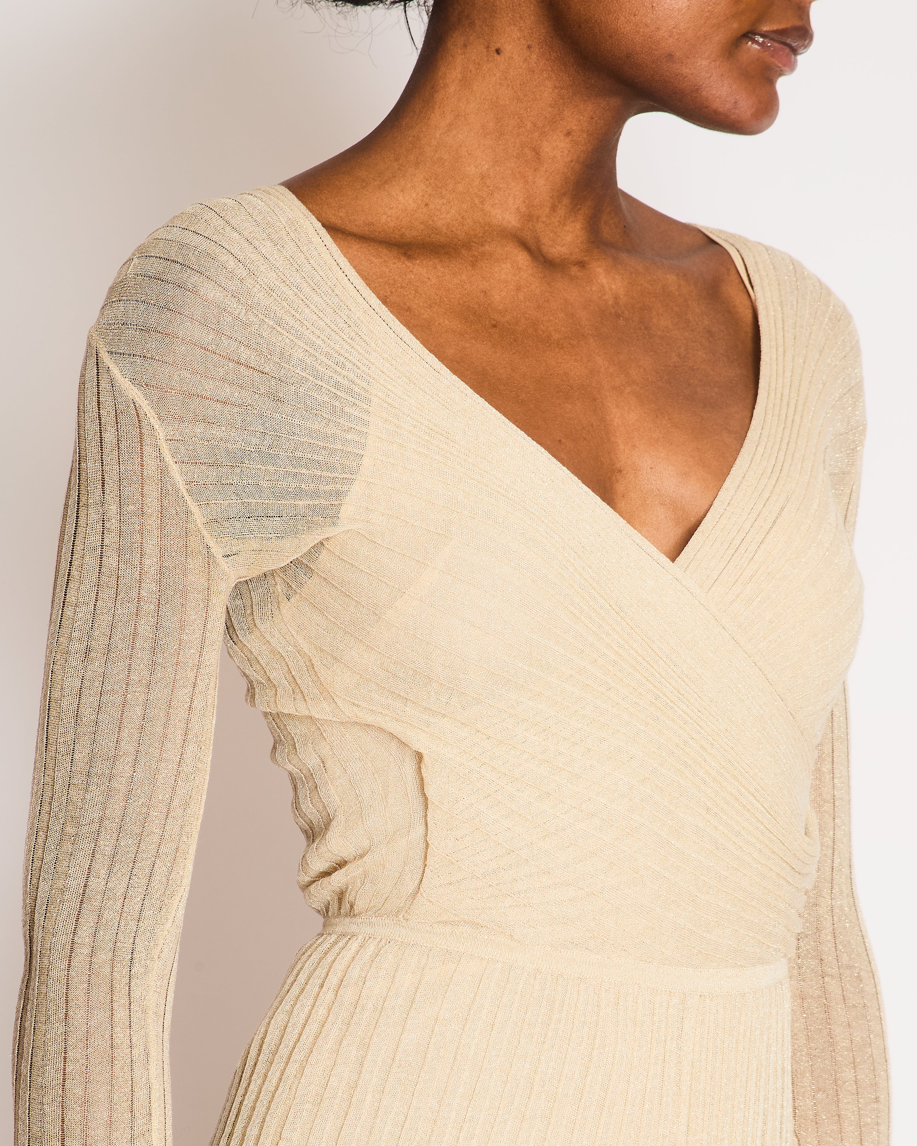 *RUNWAY* Christian Dior Cruise 2022 Gold Knit Long-Sleeved Ribbed Playsuit Size FR 36 (UK 8)