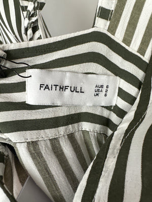 Faithful The Brand Striped V-Neck Open Back Midi Dress with Waist Tie Detail Size FR 38 (UK 10)