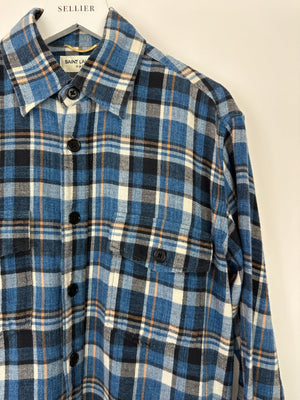 Saint Laurent Blue Plaid Long Sleeve Shirt Size S (UK 8)